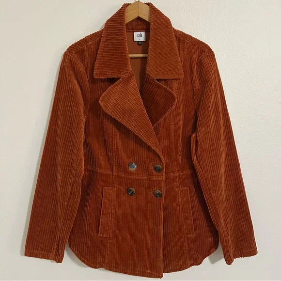 CAbi Corduroy Double Breasted 'Professor Peacoat' Rust / Burnt Orange - Picture 4 of 16
